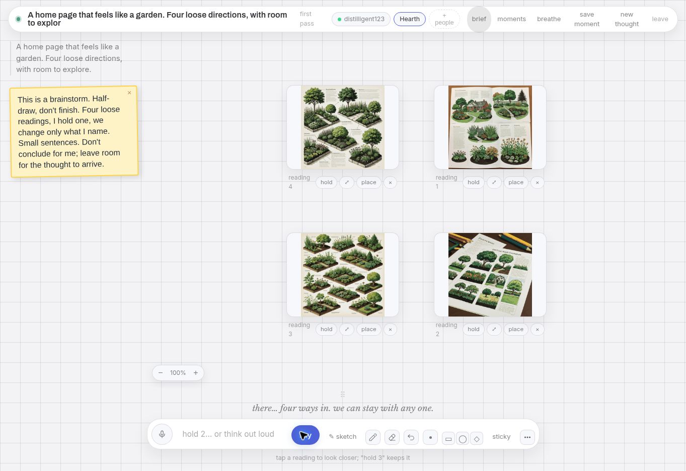 The real MindSpace brainstorming room, with a garden thought and visual directions.